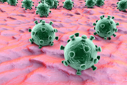 Coronaviren auf einer gewellten Oberfläche